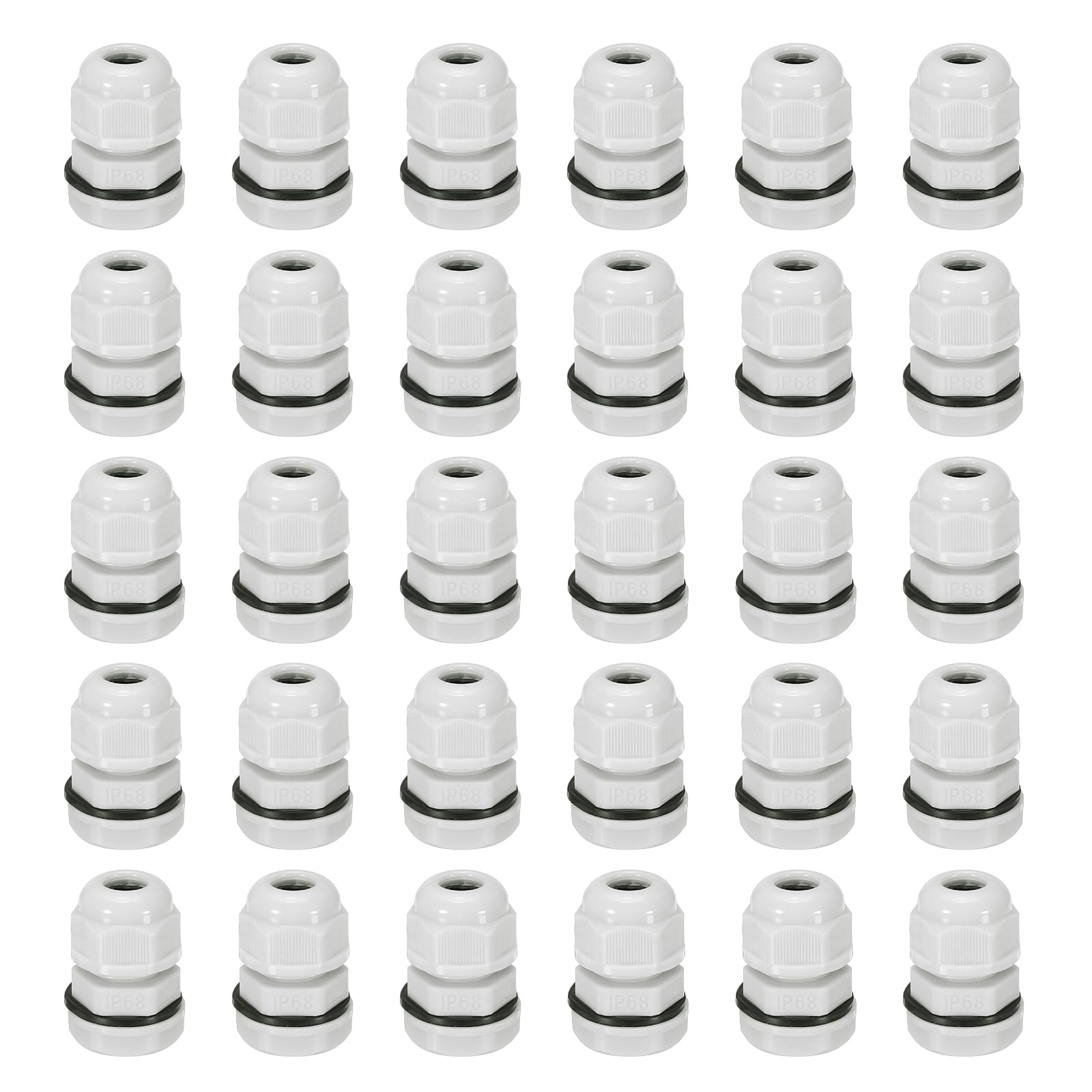 sourcing map 30 Pcs PG7 Cable Glands Adjustable 3-6.5mm PA6 Nylon IP68 Waterproof Connectors with Seals Anti-Corrosion for Industrial/Outdoor Electrical Systems (White)