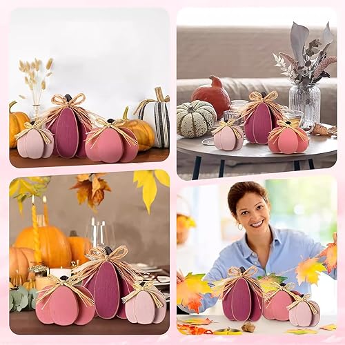 Miniatura 3 de Adorno de calabaza de Acción de Gracias para decoración de alféizar de ventana de mesa, decoración de bandeja escalonada de otoño con lazo de