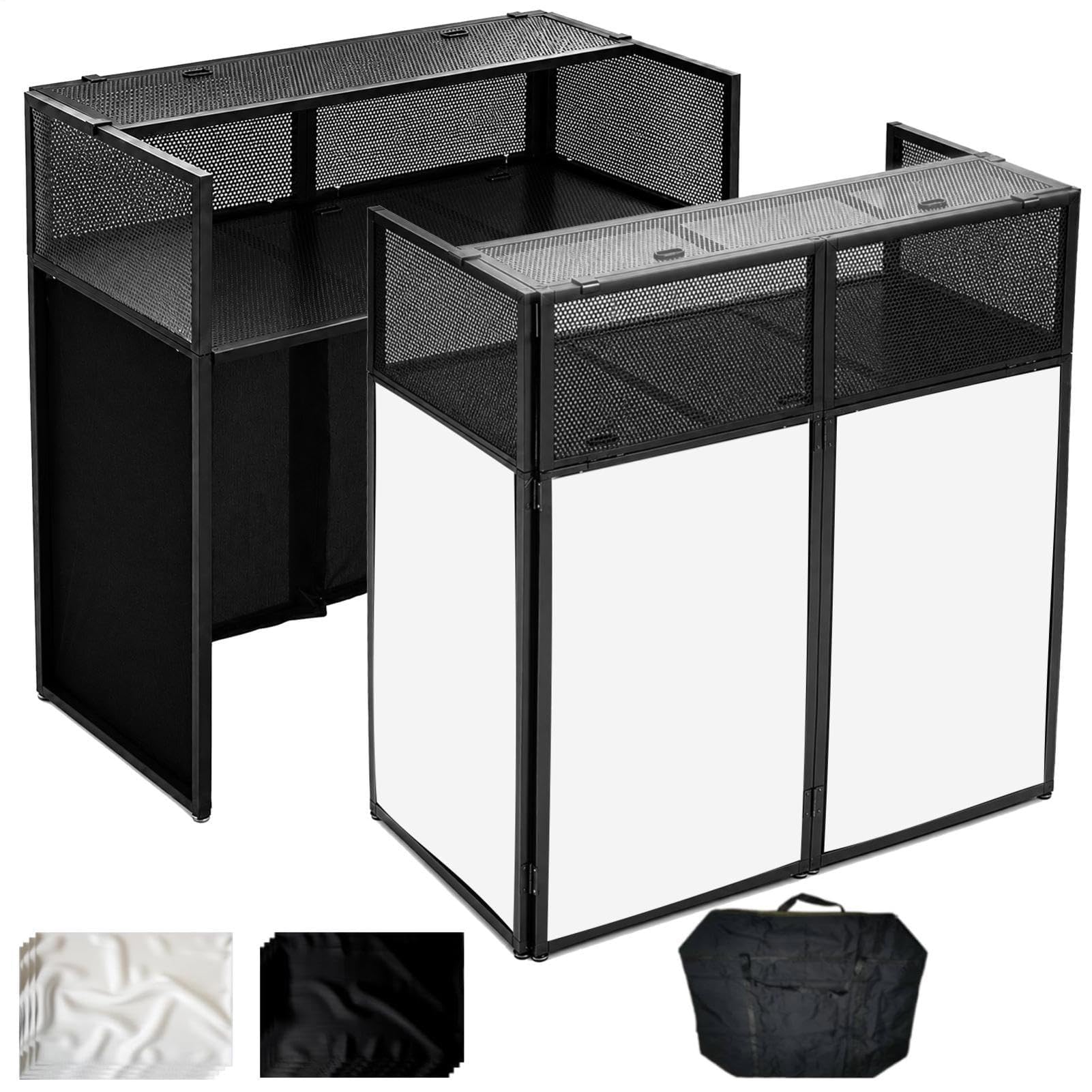 Tragbarer DJ Tisch 105x51cm, Klappbares Pult mit Lichtbespannung, Stabiler Booth für DJs mit Kabeldurchführungen & Tasche, Ideal für Events