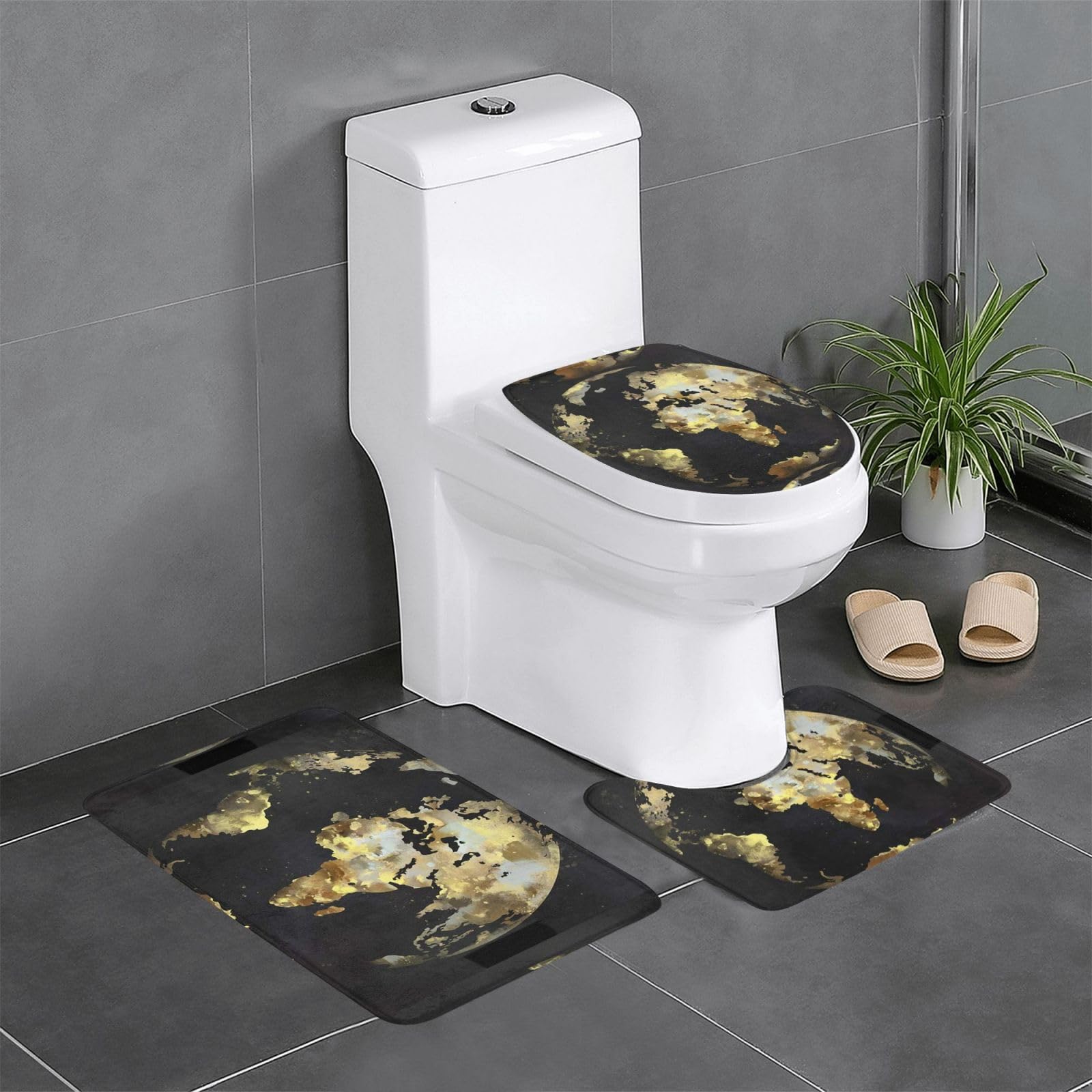 Tapis de sol flanelle motif globe lot de 3 pour sols glissants et humides