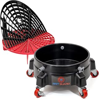 The Original Grit Guard Bucket Insert with Washboard Combo (Black/Red) + Bucket Dolly with Wheels (Black) - Made in the USA