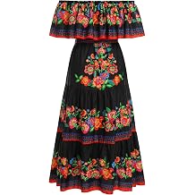 OBEEII Mexican Dress for Women Off Shoulder Floral Summer Maxi Dress Fiesta Casual Sundress