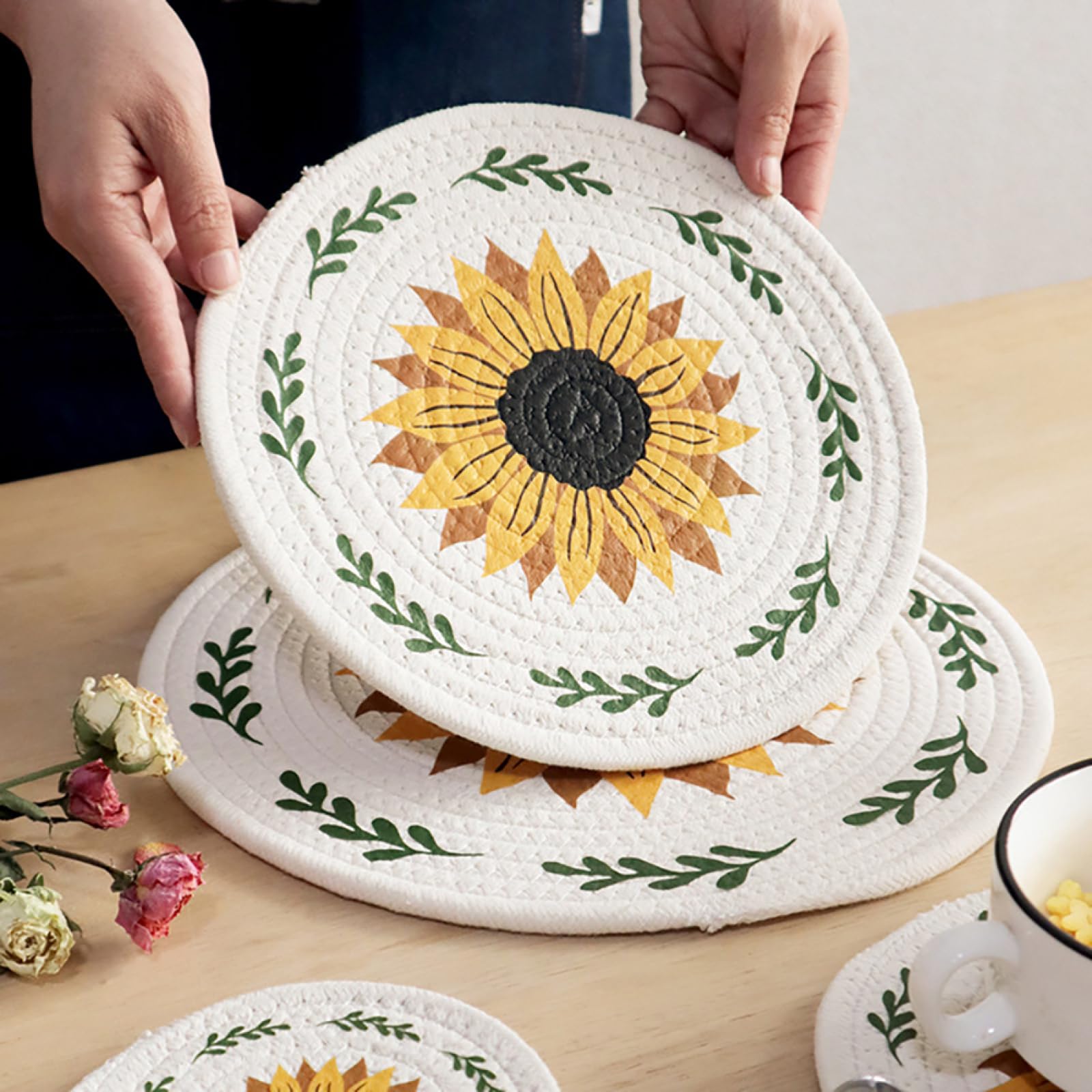 Décoration de Table, Sets de Table, Set de Table Rond à Motif Floral créatif Style champêtre