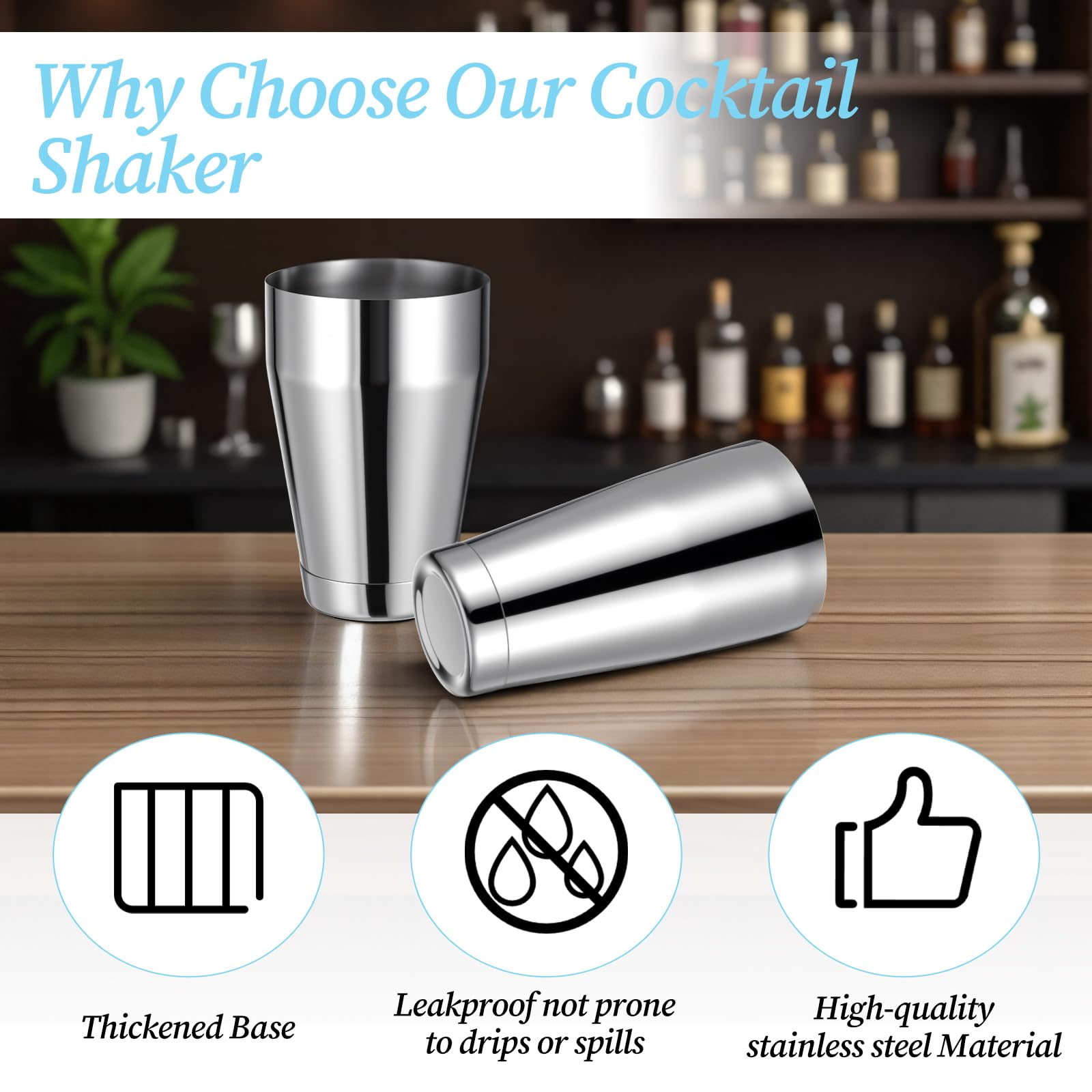 JJUNW Boston Lot de 8 shakers à cocktail professionnels en acier inoxydable avec shaker de 532 ml et 710 ml (argenté)