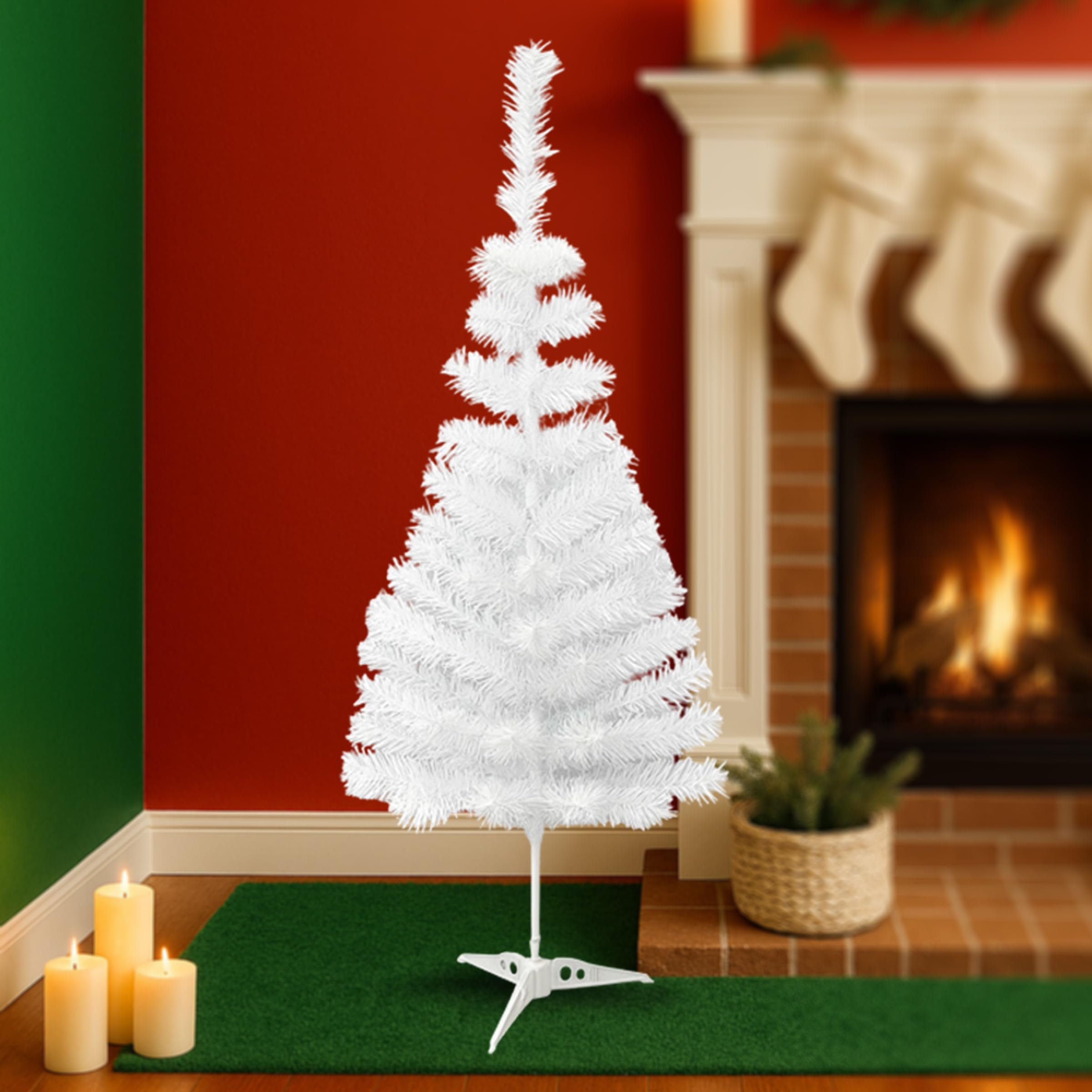 Toyshine 4 Feet Artificial White Christmas Tree with Sturdy Base