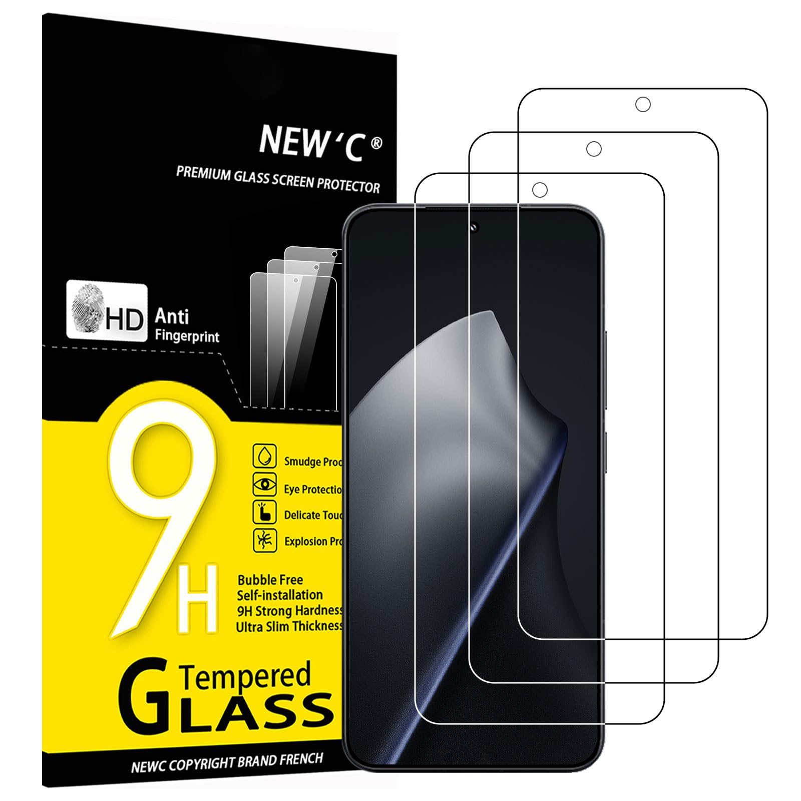 NEW'C 3 Stück für Xiaomi 15T, Xiaomi 15T Pro für Panzerglas (6,83 Zoll), Frei von Kratzern, 9H Härte, HD Displayschutzfolie, 0.33mm Ultra-klar, Ultrabeständig