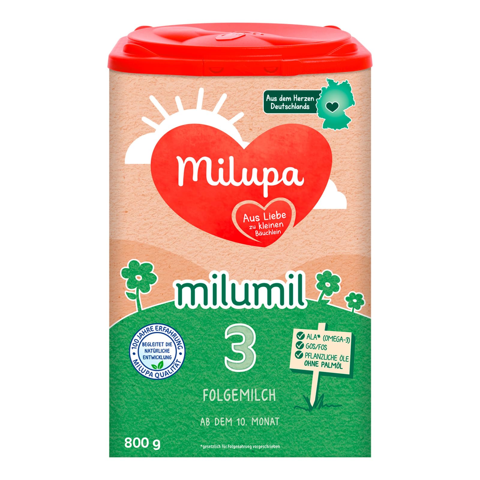 Milupa Milumil 3 – Folgemilch – Baby-Milchpulver – Nach dem 10. Monat – Passender Begleiter bei der Einführung fester Nahrung mit wichtigen Nährstoffen – Ohne Palmöl – 1 x 800 g