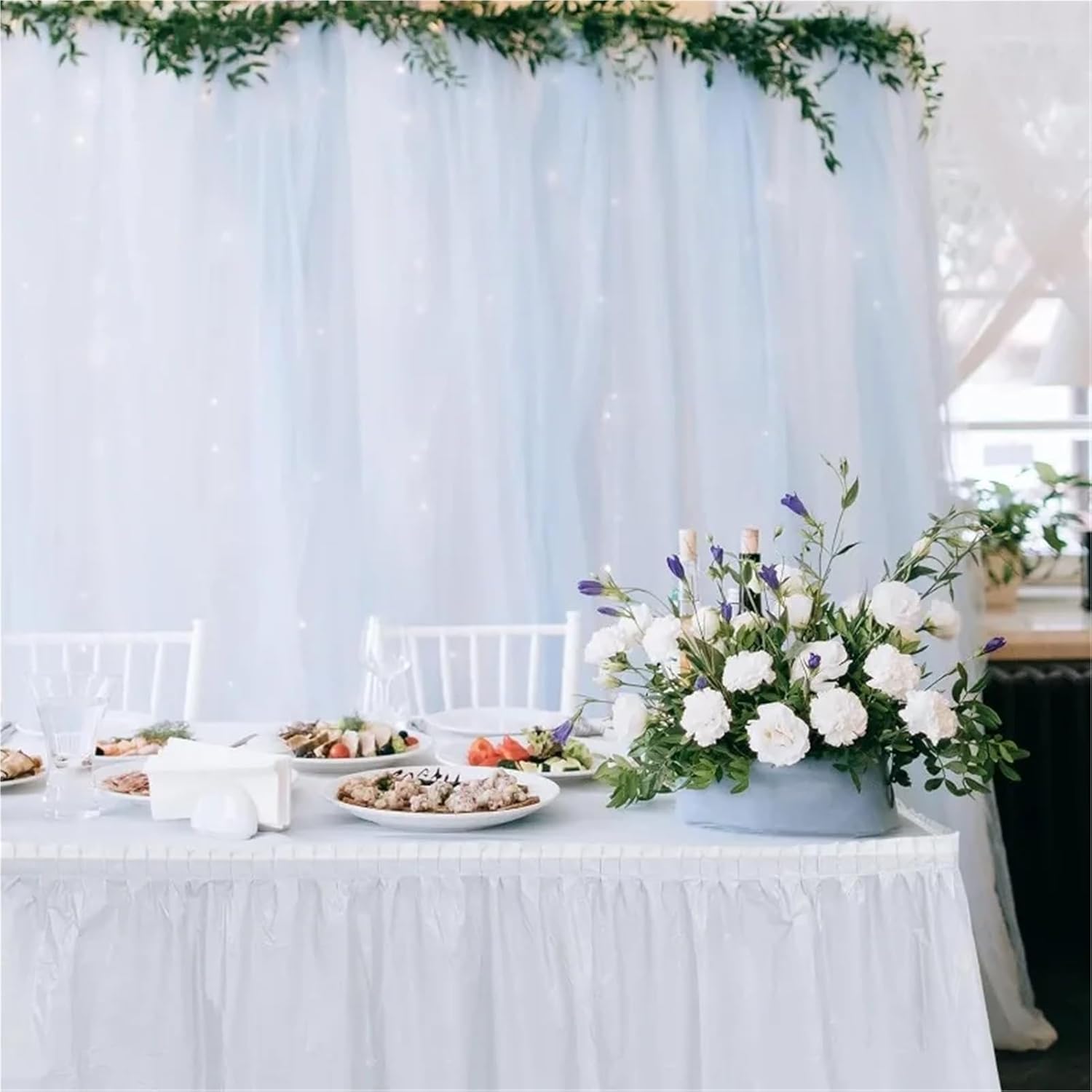 Table Skirt Rectangle White Plastic Table Skirt 14 Feet X 29 Inch Rectangle Tables Skirts Disposable Cover(Color5)