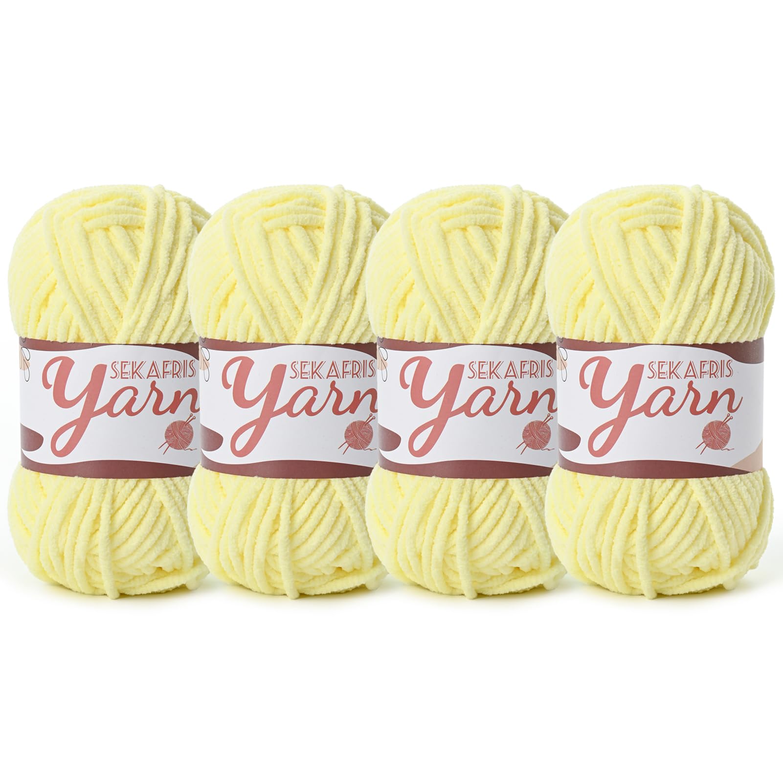 Chenille Yarn for Crocheting Crochet Lemon Yellow Yarn 4 Pack
