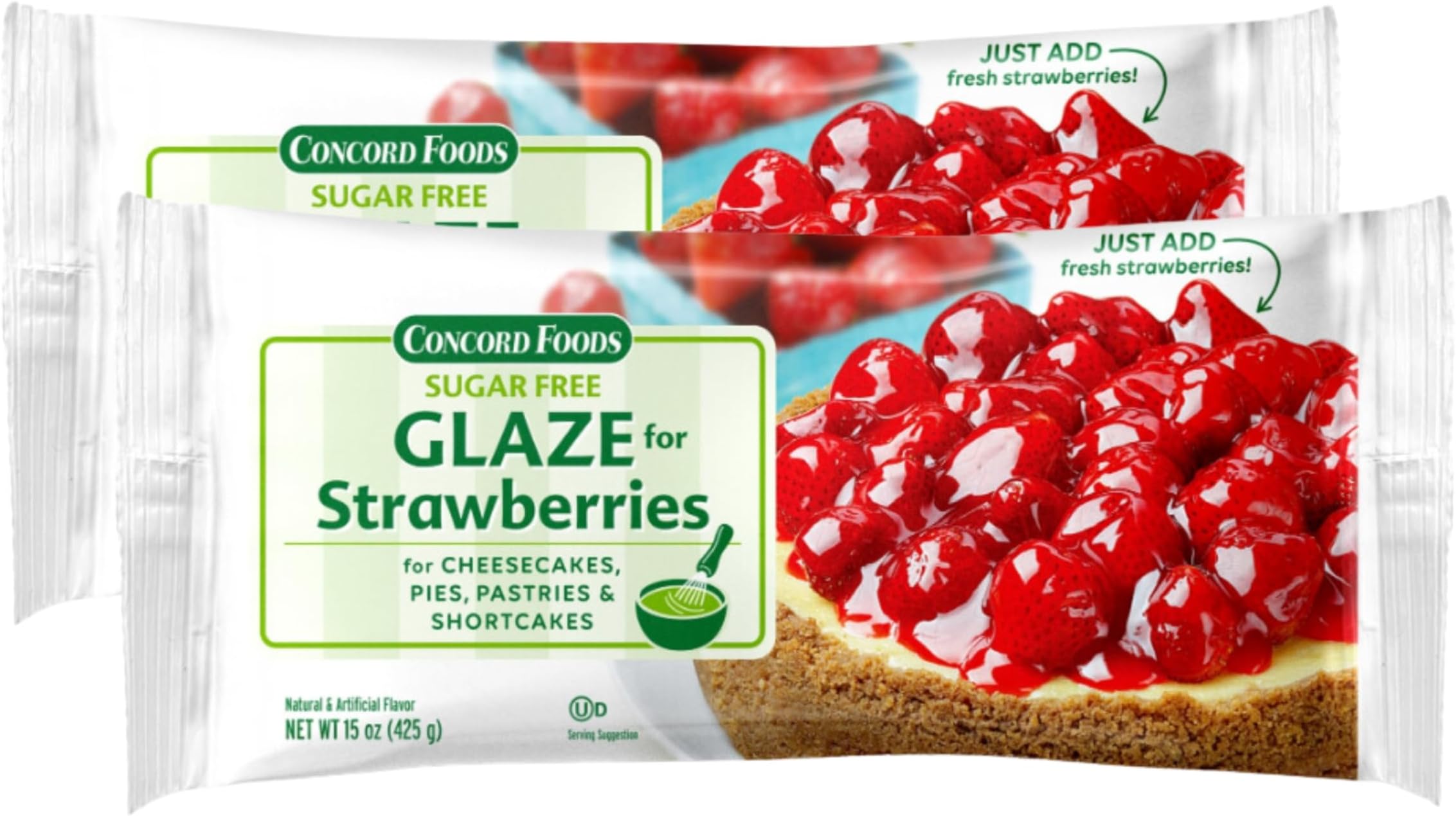 Concord Foods Sugar-Free Strawberry Glaze, Make with Fresh Organic for Shortcake Pie Filling Cheesecakes Puddings Desserts, 15 oz, 2-Pack