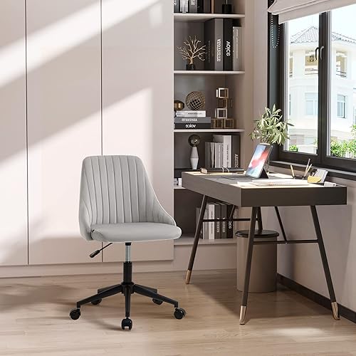 Miniatura 2 de Vinsetto Silla de oficina con respaldo medio, silla giratoria de tela de terciopelo con forma de festón para computadora para oficina en casa o