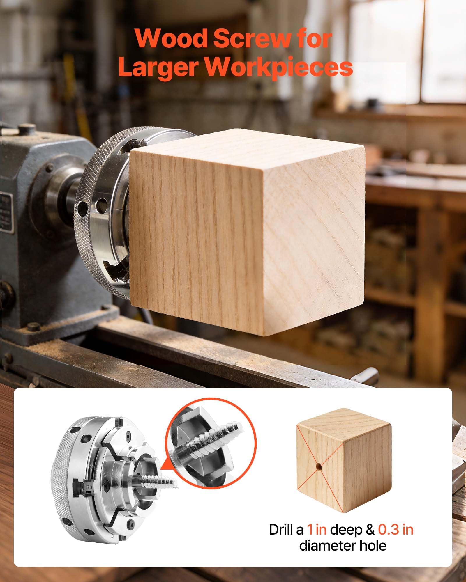 VEVOR Mandril para Torno de Madera 4 pulgadas 4 Mordazas, Juego de Mandril Autocentrante con Rosca de 1 pulgada x 8 TPI y Adaptador, Niquelado, Acero de Alta Dureza, para Trabajos de Carpintería