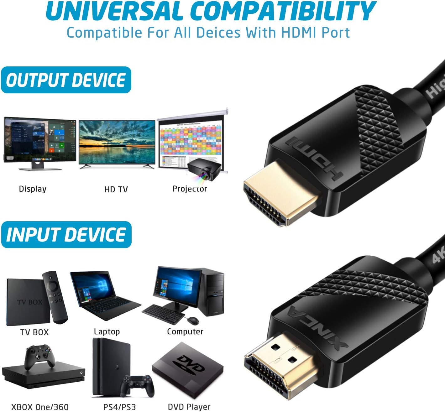 Up To 40% OFF XINCA Compatible HDMI Cable 2.0, 4K@30Hz - High Speed 18Gbps - 15ft, Nylon Braided Cord, Supports Ethernet - 3D, Replacement for Xbox One, Blu-Ray, PS3&4, Video,Audio Best Cyber Deals 🔥 XINCA Compatible HDMI Cable 2.0, 4K@30Hz - High Speed 18Gbps - 15ft, Nylon Braided Cord, Supports Ethernet - 3D, Replacement for Xbox One, Blu-Ray, PS3&4, Video,Audio