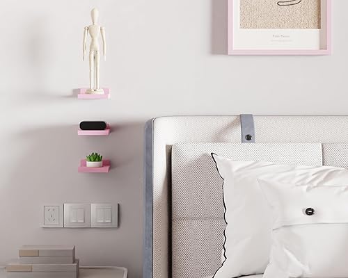 Miniatura 4 de Estantes flotantes pequeños, mini estantes colgantes, estante de pared de 5 pulgadas para baño, sala de estar, dormitorio, paquete de 3, con 2 tipos