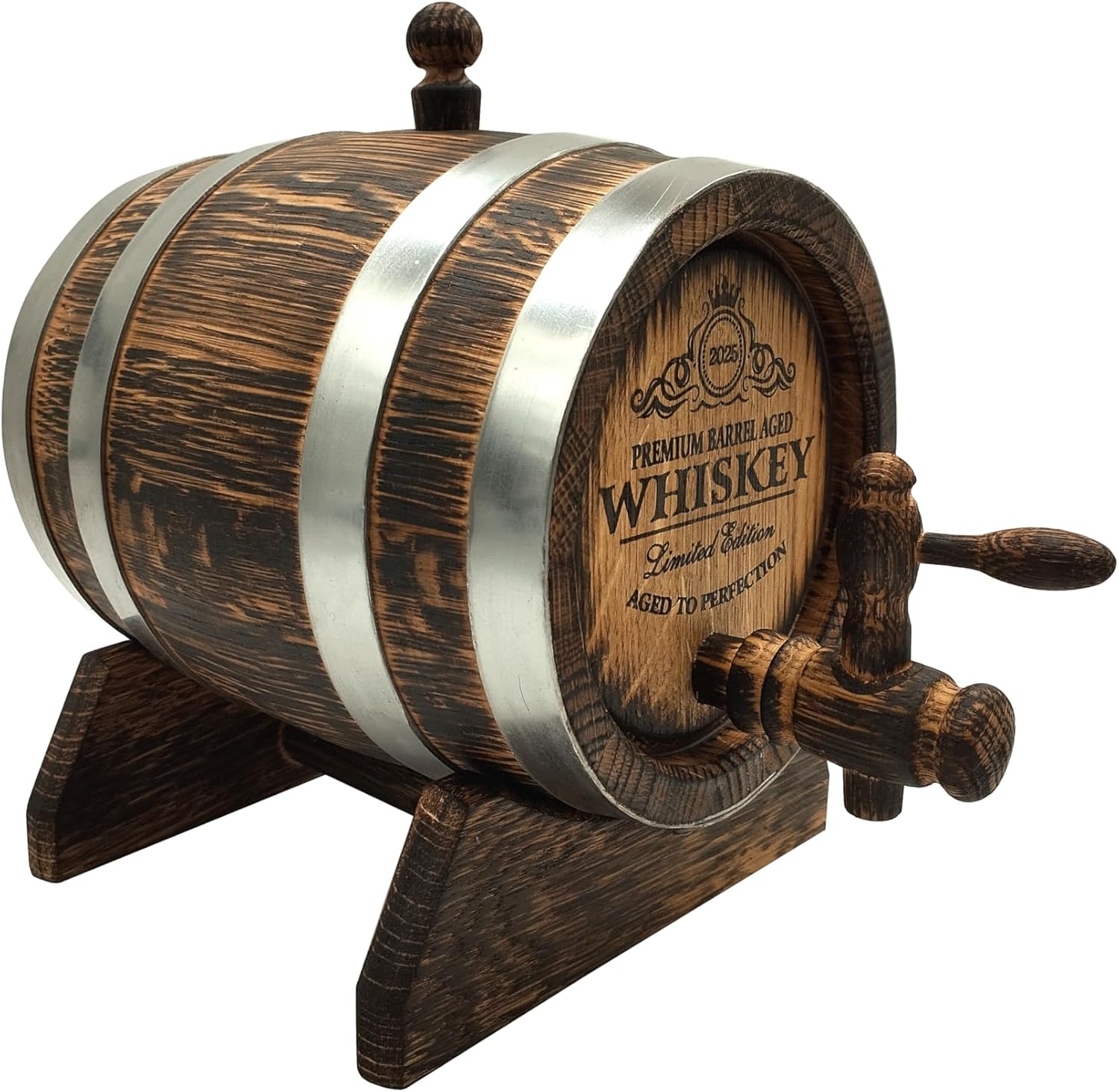 Oak Aging Barrel 2L for Whiskey, Bourbon, Rum, Wine | Small Wooden Mini Cask | Natural Wax Finish | Gift for Men | Handmade Tabletop Oak Barrel Keg for Home or Bar Decor