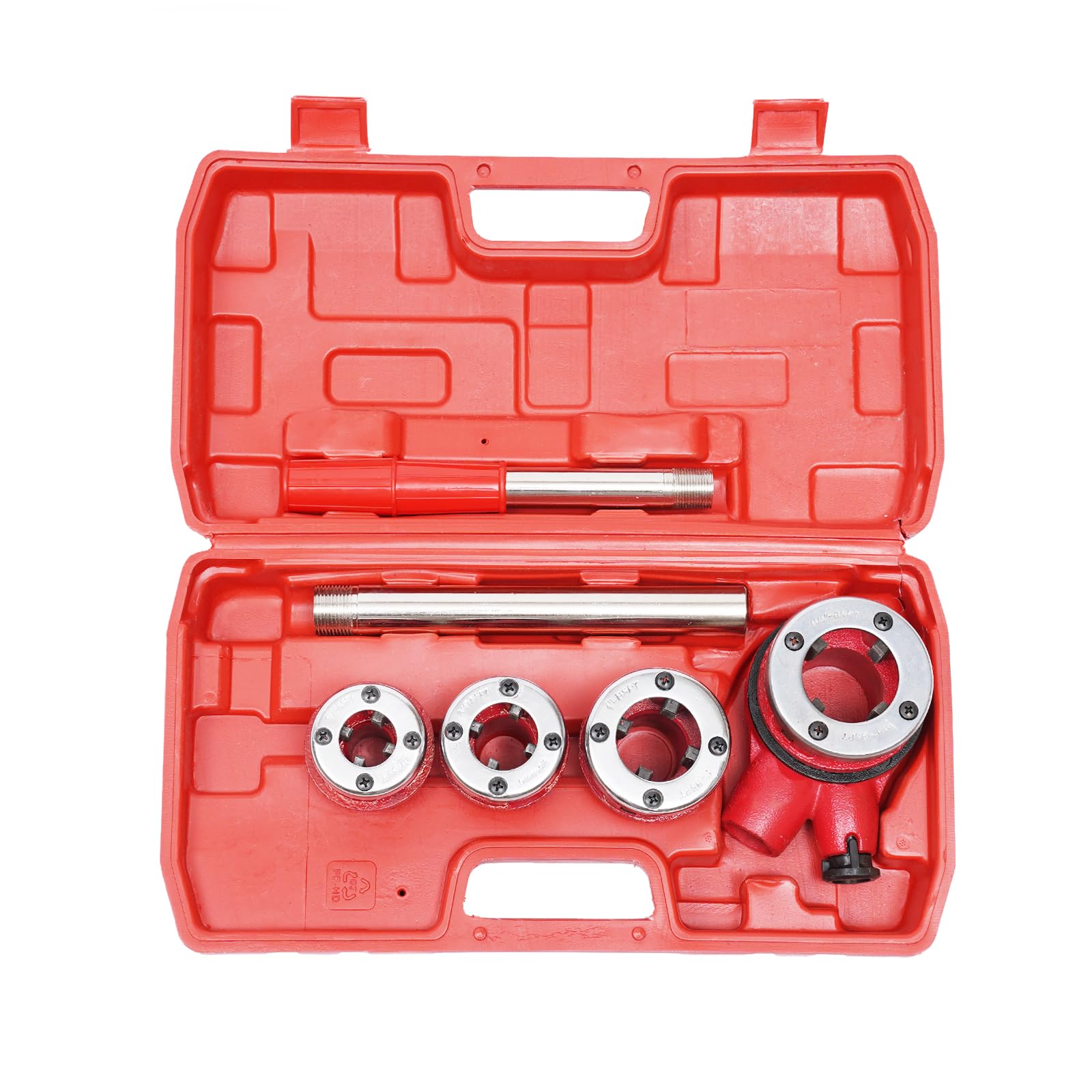 fripeMN 62-Type 4-Piece Manual Ratchet Pipe Threader Tool Set BSPT Threading Silver Finish Durable Construction Ideal for Plumbing, Maintenance, and Repair