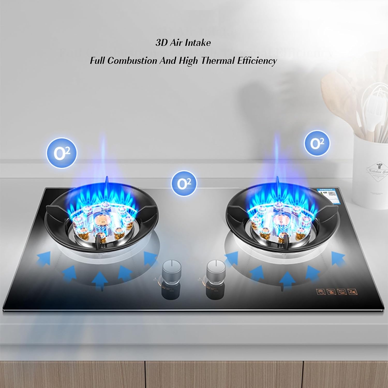 Portable Double-Burner Gas Stove 9-Burner Fire Ring Wok Stove Head 5.2 KW, Black Tempered Glass Cast Iron Pot Holder with Flame Protection(NG)