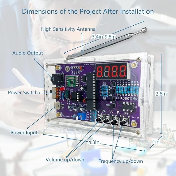 EIELE Portable Raaaadio DIY Soldering Kit 2 Power Modes Digital Raaaadio Kit with Headphone Jack Electronic Component Soldering Practice Kit for School Education and Student Practice