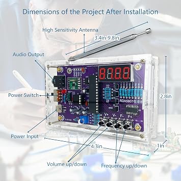 EIELE Portable Raaaadio DIY Soldering Kit 2 Power Modes Digital Raaaadio Kit with Headphone Jack Electronic Component Soldering Practice Kit for School Education and Student Practice