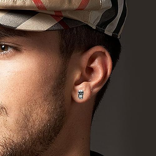 Miniatura 4 de Aroncent Aretes de calavera de acero inoxidable para hombres y mujeres, aretes góticos punk, aretes de esqueleto para fiesta de Halloween