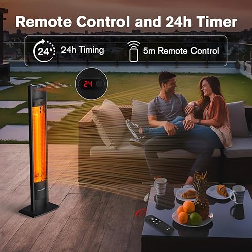 Miniatura 3 de ThermoMate Calentador eléctrico de patio para interiores y exteriores, 1500 W, 38.5 pulgadas, portátil, torre infrarroja, calentador radiante de