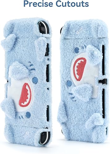 Miniatura 5 de GeekShare Bonita funda protectora de felpa, absorción de golpes y antiarañazos, compatible con el modelo OLED de Nintendo Switch, tiburón de peluche