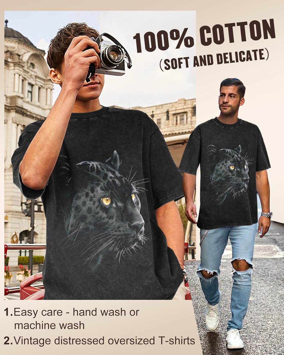 Flafens Oversized Tshirts for Men - Acid Wash Vintage T Shirt Graphic Tees Cotton Crewneck Short Sleeve Loose Tops - Image 6