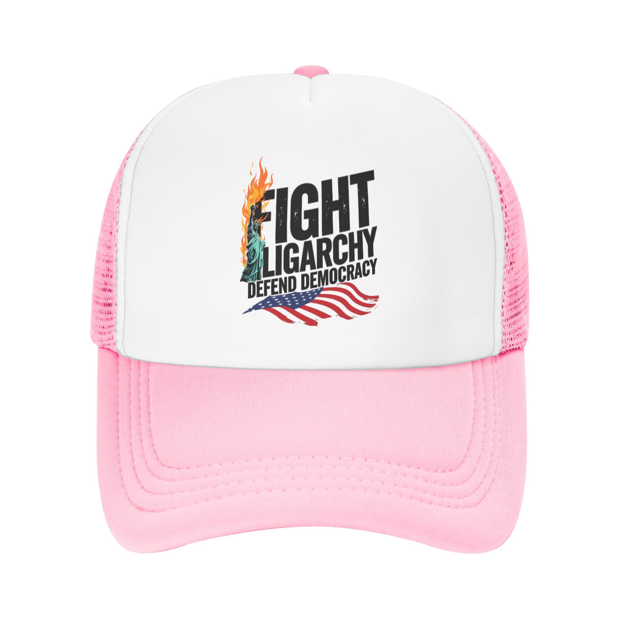Bernie Sanders Fight Oligarchy Trucker Hat FDT Defend Democracy Kids Hats Adjustable Mesh Baseball Cap - Pink
