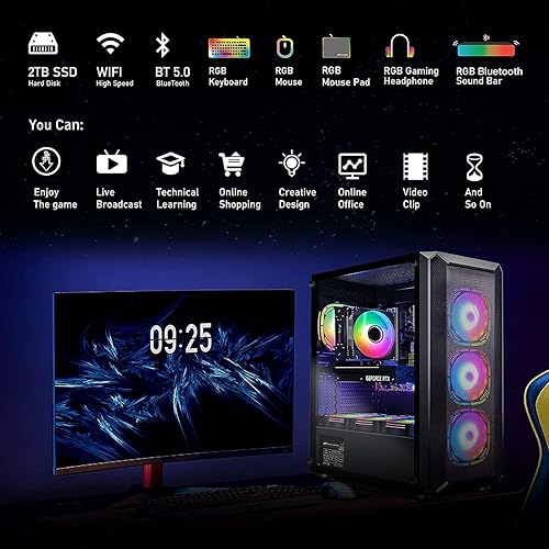 Miniatura 5 de STGAubron PC de escritorio para juegos, Intel Core i7-11700KF hasta 5.0G, GeForce RTX 3070 8G GDDR6, 32G DDR4, 2T SSD, WiFi, BT 5.0, ventilador RGB