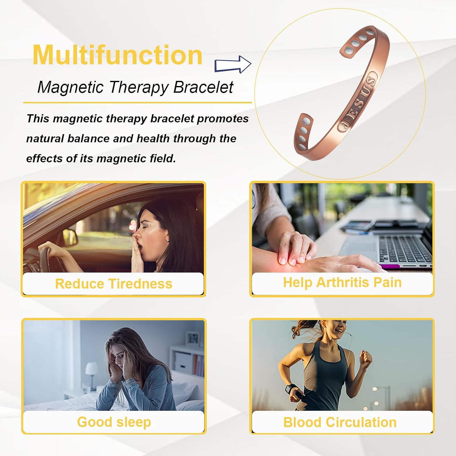 Copper Bracelets for Women, 99% Pure Copper Adjustable Magnetic Christian Bracelet, Fashsion Jewelry Presents（0189Q）