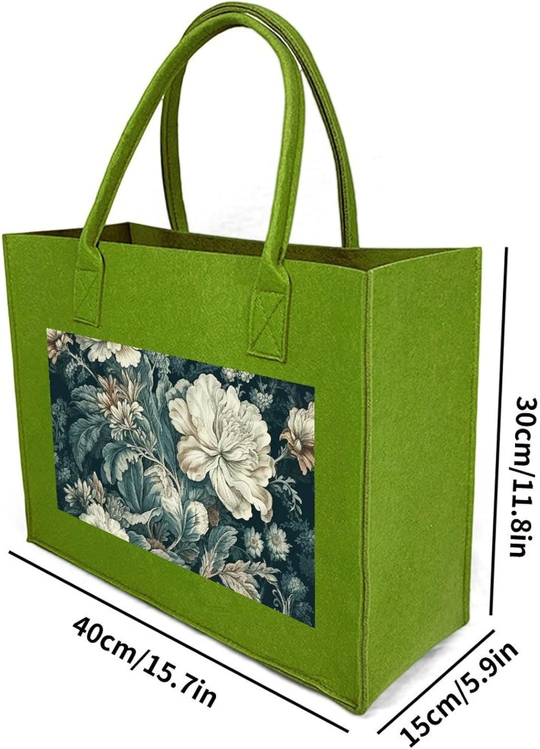 Flowers Tote Bag for Unisex, Large Felt Shopping Bag with Handles, Handbag, Reusable Gift Bag