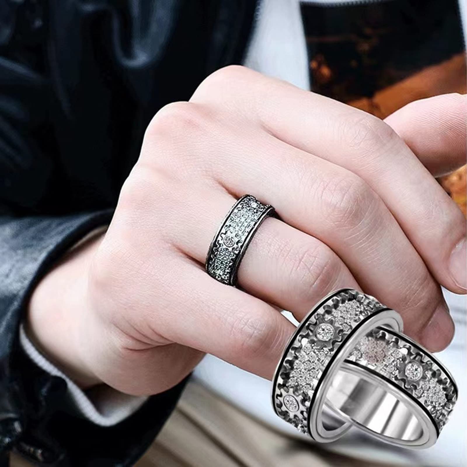 Gear Diamond Ring 925 Sterling Silber Gypsophila drehbarer Ring mit Diamant, Anti-Angst Stressabbau Viel Glück Kristallringe Schmuck Accessoires für Männer Frauen Liebhaber Geschenke