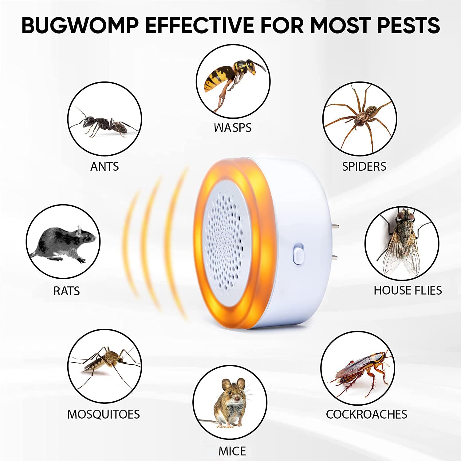 Repelente de plagas ultrasónico, repelente electrónico de ratones con sistema de control de ratas no tóxico, repelente de mosquitos en interiores, enchufe repelente de insectos para interiores