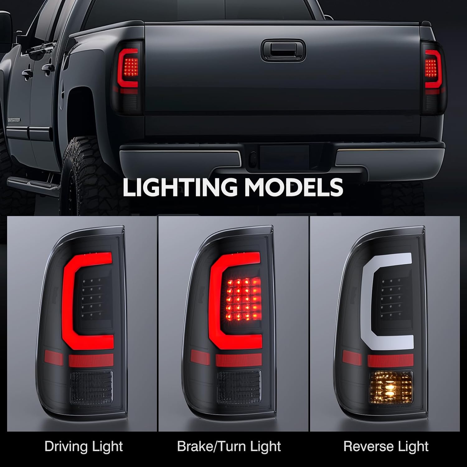 LED Tail Lights Compatible for 2008-2016 Ford F250 F350 F450 Super Duty, Clear Lens White C-Type Tube Rear Brake Lamps OE Replace FO2800208 FO2801208