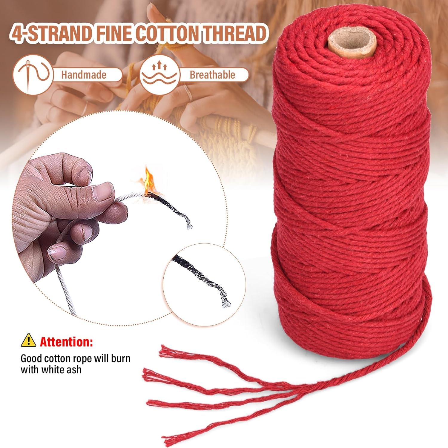 Kit Macrame CoKeeSun 3 Rotoli Corda In Cotone 2mm X 60m Con Accessori: Anelli, Bastoncini, Perline E Portachiavi (Beige, Verde, Grigio) - 3