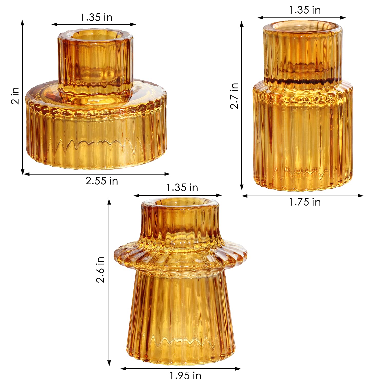 HofferRuffer szklany świecznik 2-w-1 na świeczki tealight, świecznik na świece stożkowe do obiadu, ślubu, wakacji, urodzin, dekoracji domu, Bożego Narodzenia (6 szt. bursztyn)