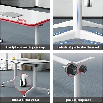 Compact Folding Computer Desk Folding Conference Room Tables, Flip Top Mobile Meeting Training Table with Wheels(4 Pack 63 X 23.6 X 29.5 Inch)