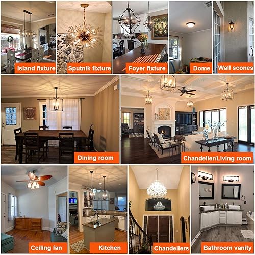 Miniatura 5 de LiteHistory Bombilla E12 regulable para candelabros de 60 W, paquete de 6 bombillas Edison E26 de 6 W  60 W, 60 W, para candelabros, ventilador de