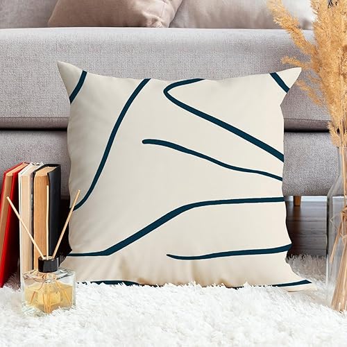 Miniatura 4 de ArogGeld Funda de cojín bohemia geométrica azul, verde y beige, minimalista, a rayas azules y verdes, funda de cojín de doble cara con cremallera