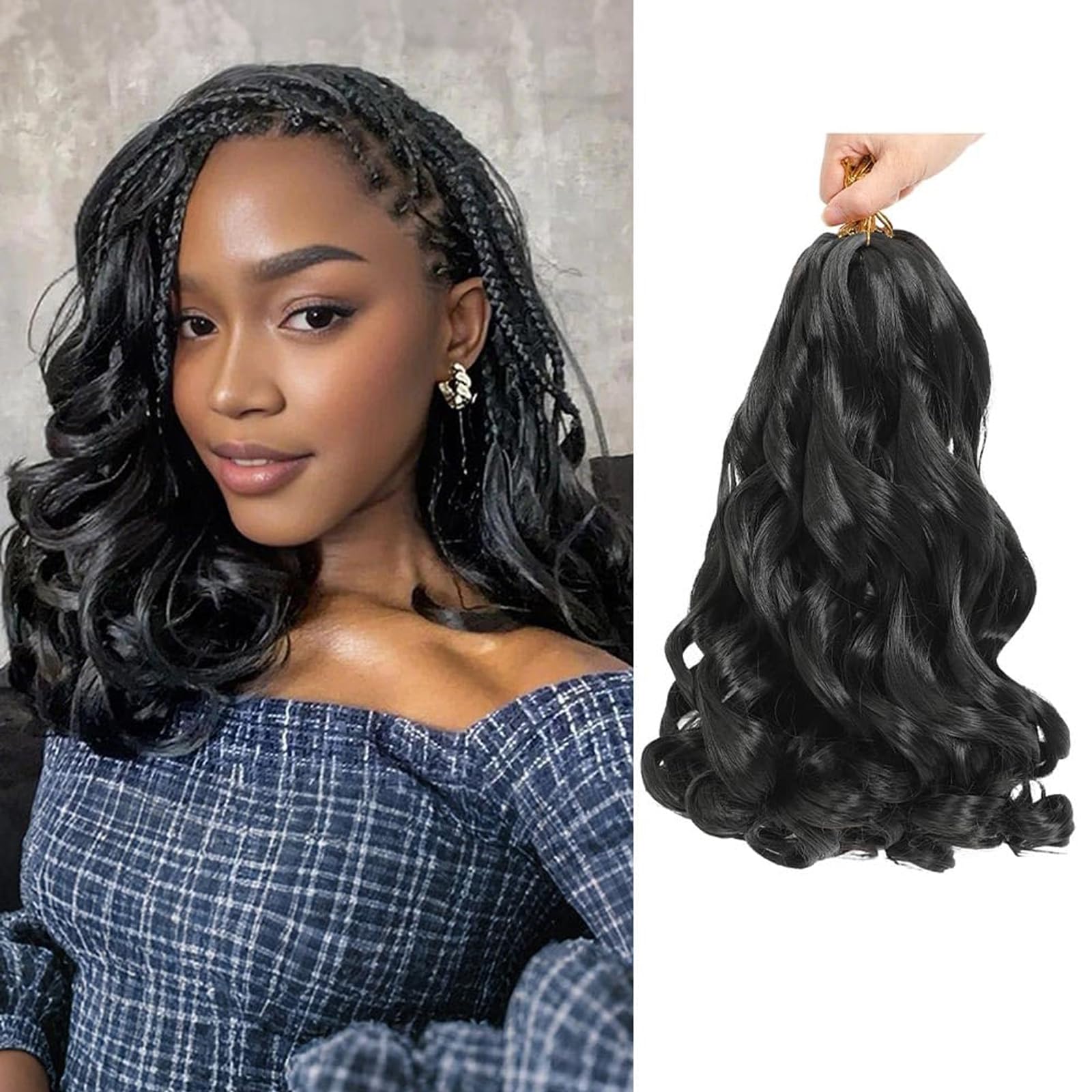 12 Inch French Curls Braiding Hair 8 Packs Spanish Curly Braids Pre Stretched Loose Wave Soft French Curl Synthetic Braiding Hair Extensions for Women (1B, 12 Inch (Pack of 8))