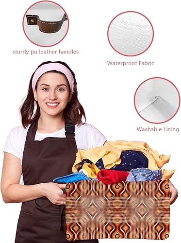Miniatura 4 de Brown Beige Red Storage Basket for Organizing Shelves, Collapsible Storage Bins Boxes with Handle, Modern Geometric Ombre Abstract Art Canvas Hamper