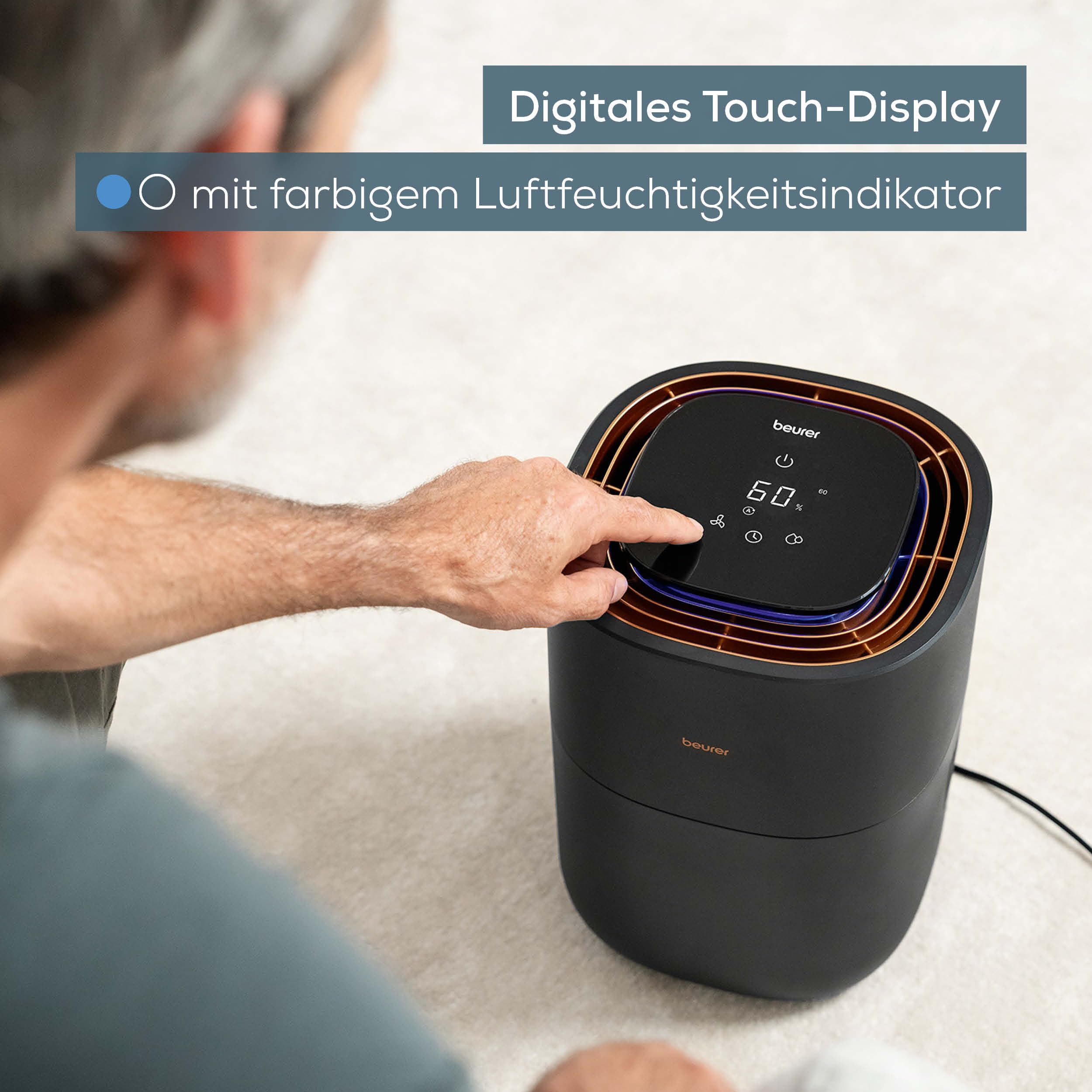 Beurer LB 300 Plus Luftbefeuchter, Kaltverdunstungstechnologie, Luftfeuchtigkeitsindikator, Filtertrocknungsfunktion, bis 45m²