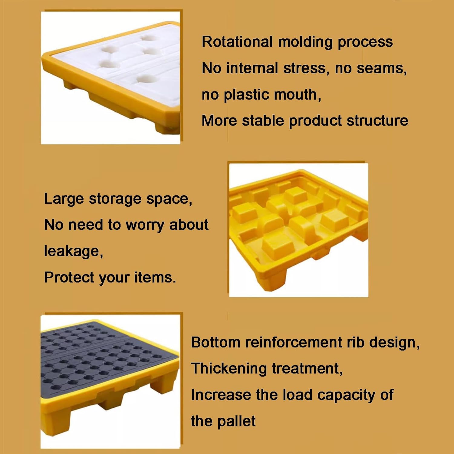 XPLKQXE Plastic Spill Containment Platform, Stackable Industrial Oil Drums Tray with Drain, Modular Spill Pallet, Detachable Top Grates, Load Capacity 100-200kg(320x320x60mm)