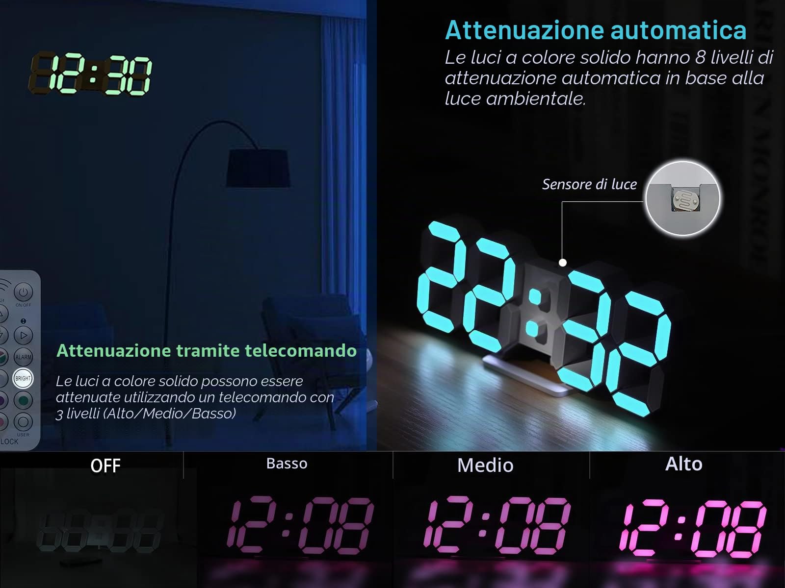 KOSUMOSU Orologio da parete al neon digitale 3D LED orologio da scrivania grande display RGB 24.7 cm sveglia estetica per camera da letto, soggiorno, colorato, luminosità regolabile, data/temperatura…