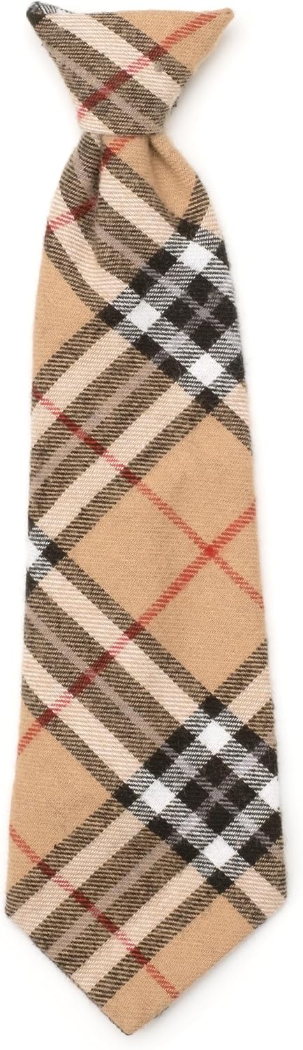 THE WORTHY DOG Plaid Pattern Pet Neck Ties for Dogs & Cats, Tan Plaid