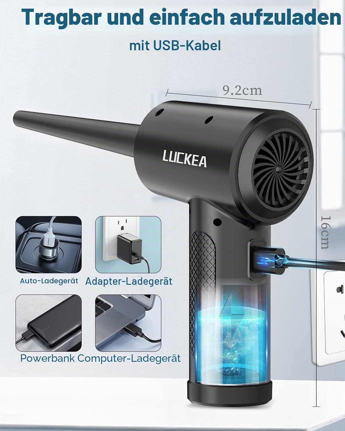 Elektrisches Staubgebläse Druckluftspray PC Reinigungsset 3-Gang Air Duster mit LED-Licht