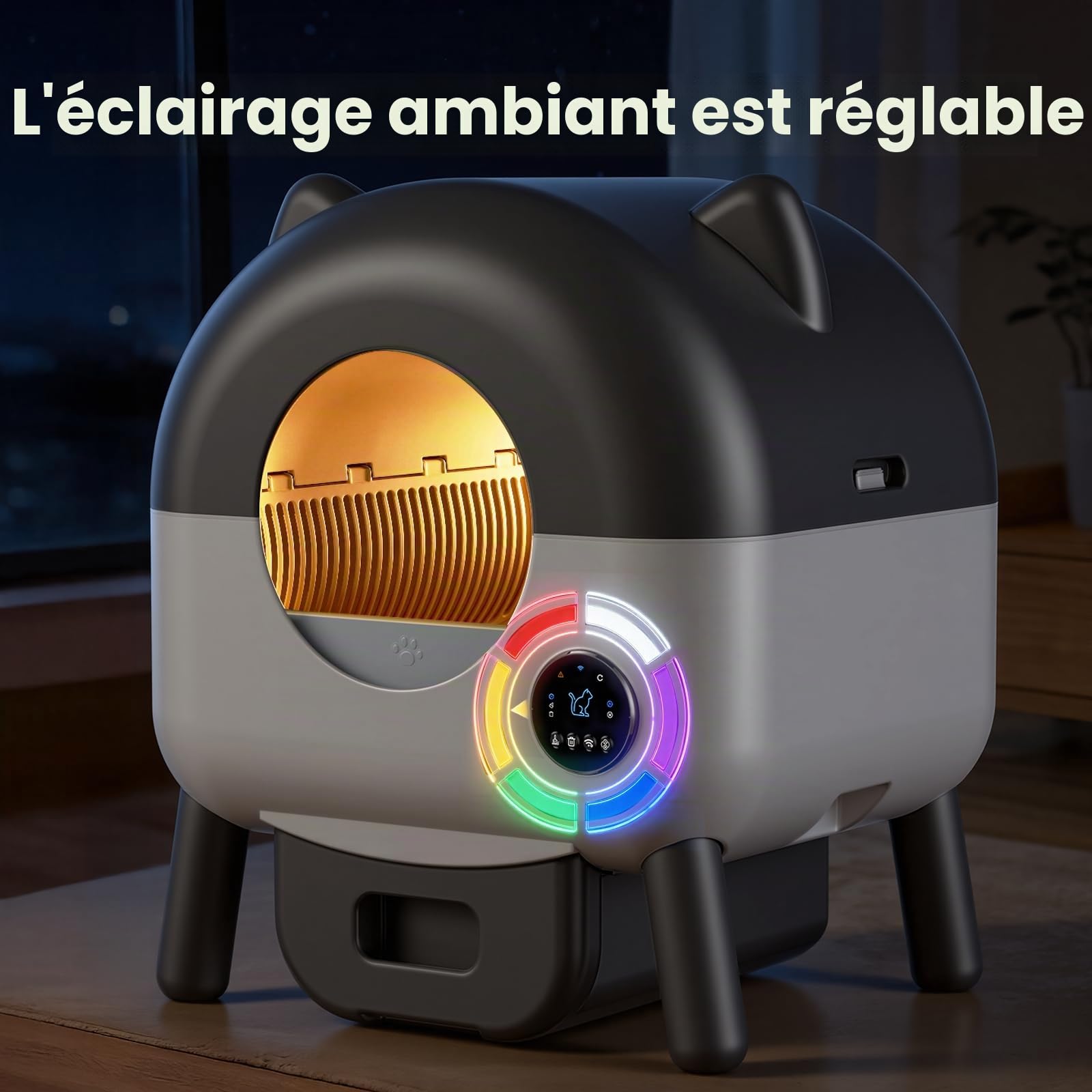 Litiere Chat Autonettoyante,66L Litiere Automatique avec Capteurs De Sécurité,6 Lumières d'ambianceContrôle par Application,Protection Anti pincement,Bac Litiere pour Chat Sûre et Automatique