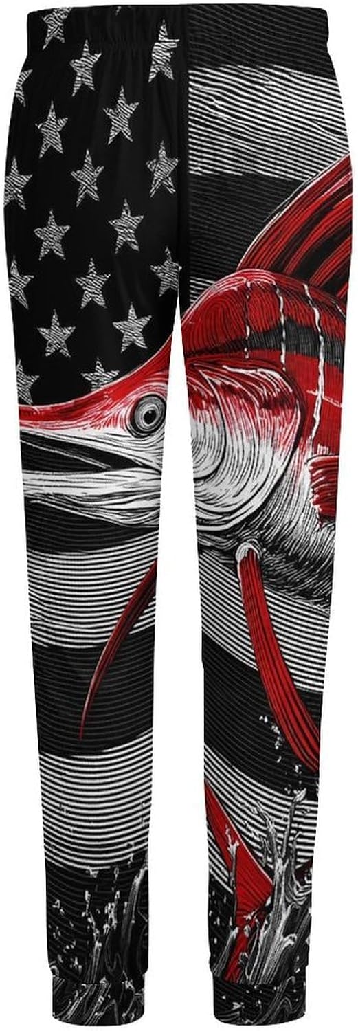 Marlin Fish Fishing Flag of USA Mens Pajama Pants Soft Lounge Pants Pj Bottoms with Pockets