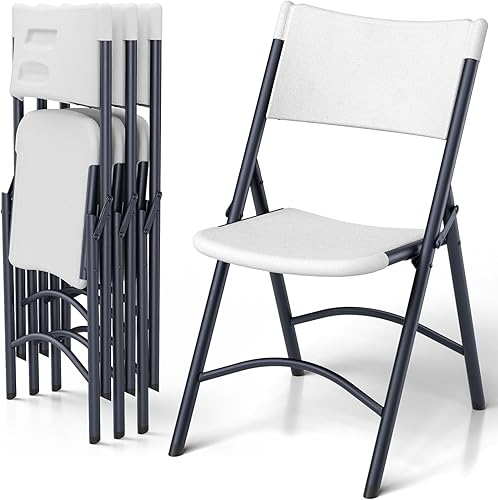 Paquete de 4 sillas plegables, sillas plegables portátiles para exteriores con marco de acero, capacidad de 350 libras, sillas plegables de plástico