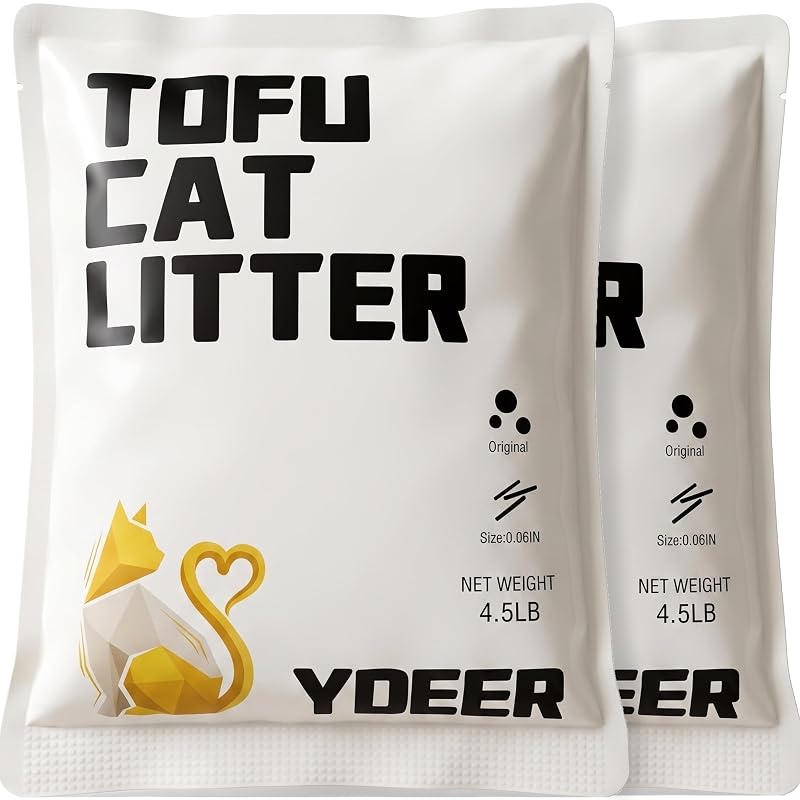 Areia para Gatos de Tofu com Pellets Ultrafinos, Aglomeração Rápida e Baixa Poeira Ydeer, 2 Sacos de 2,04 kg
